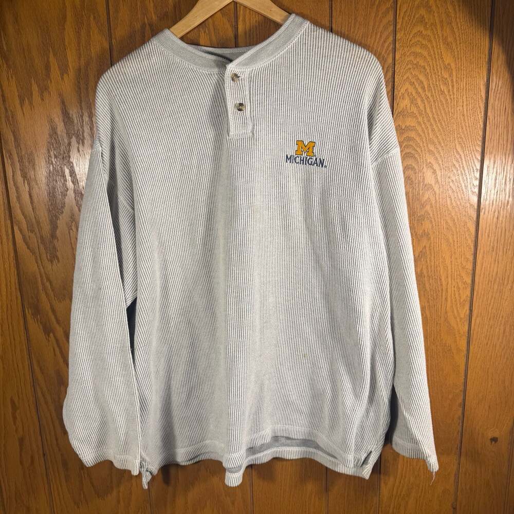 ProEdge University of Michigan Waffle Knit Henley Shirt XL